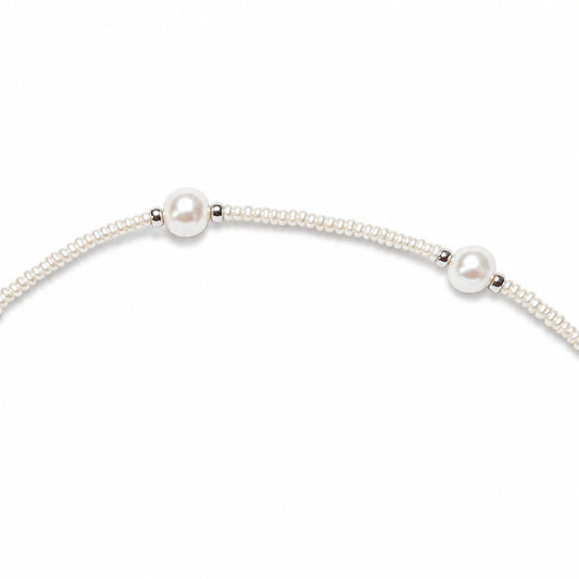 Natural Pearl Station Necklace 925 Sterling Silver 17" White