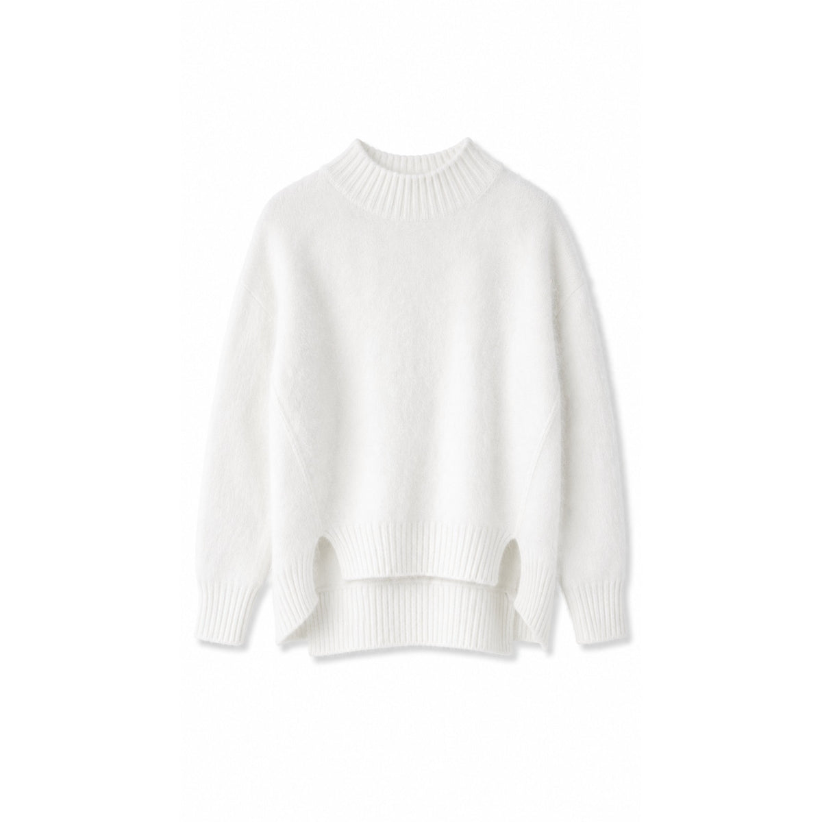 White Fuzzy Wool Angora Feel Mock Neck Sweater, Double Layer Knit, Size M