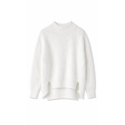 White Fuzzy Wool Angora Feel Mock Neck Sweater, Double Layer Knit, Size M