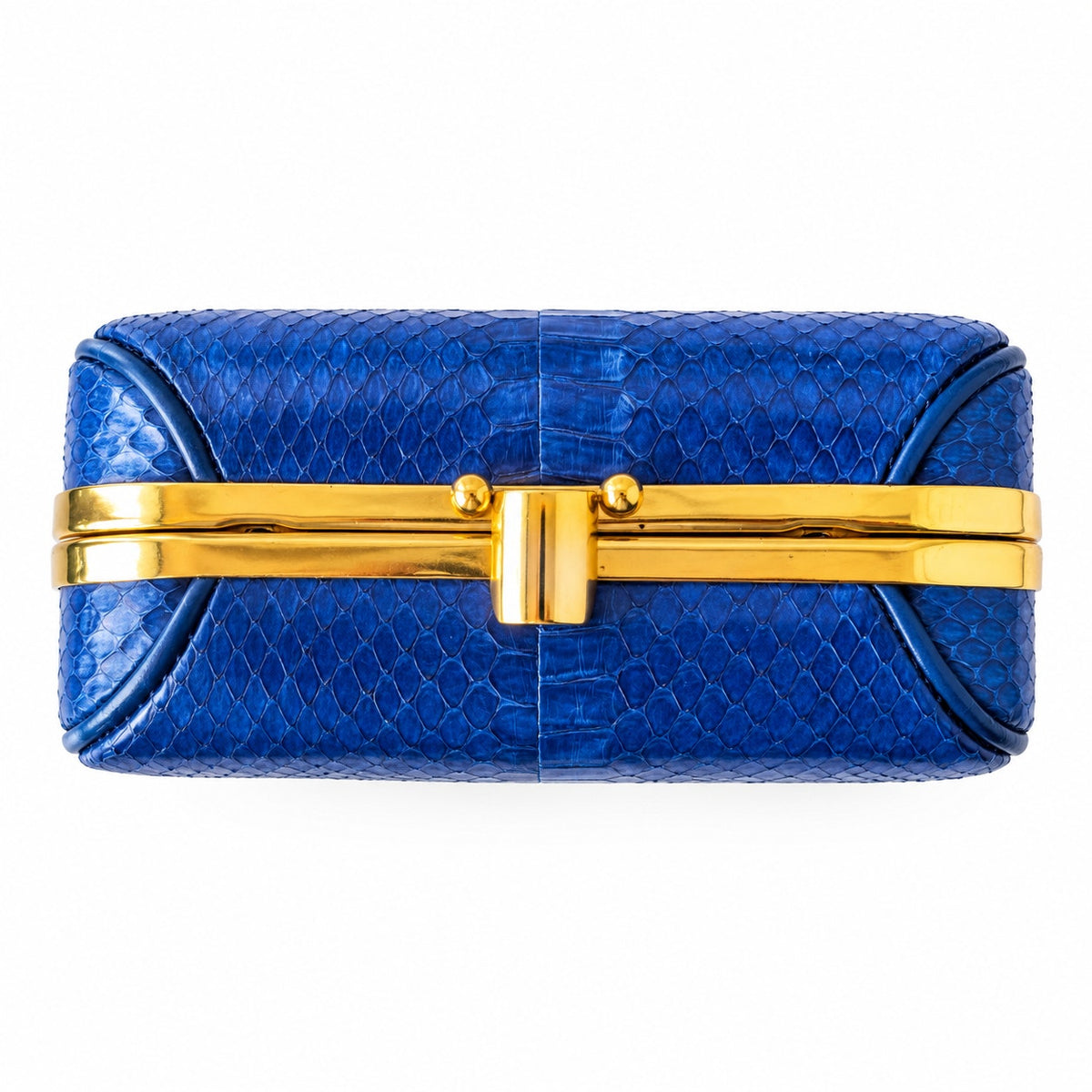 Vintage Genuine Snakeskin Frame Bag Blue Gold Crossbody Shoulder Purse