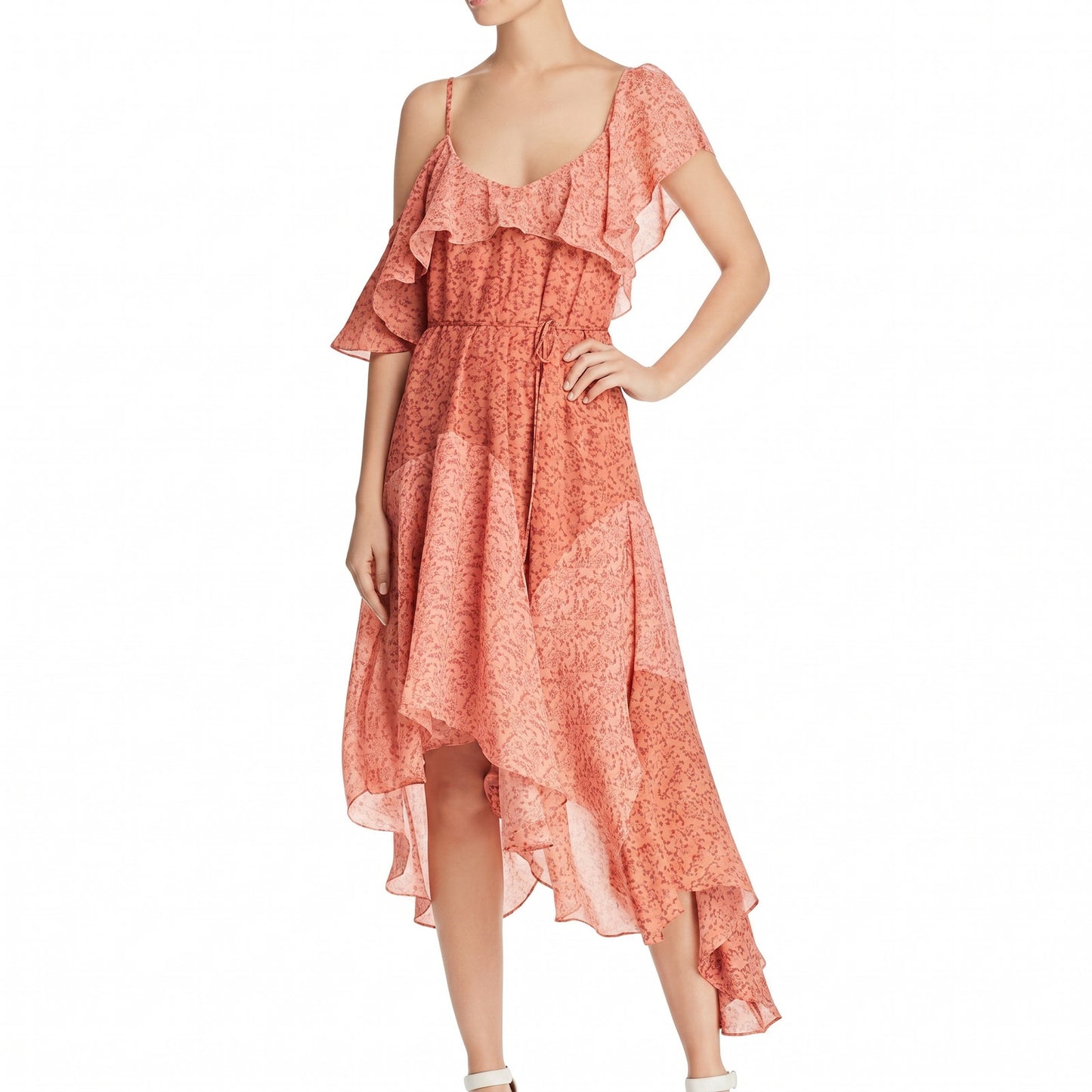 NWT 100% Silk Joie Hacinthia Asymmetric Ruffle Dress Cinnamon