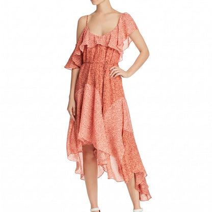 NWT 100% Silk Joie Hacinthia Asymmetric Ruffle Dress Cinnamon