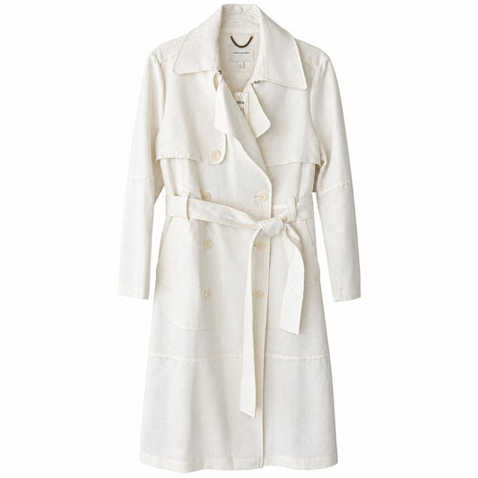 Banana Republic Ivory Linen Cotton Trench Coat Belted Double Breasted S NWT