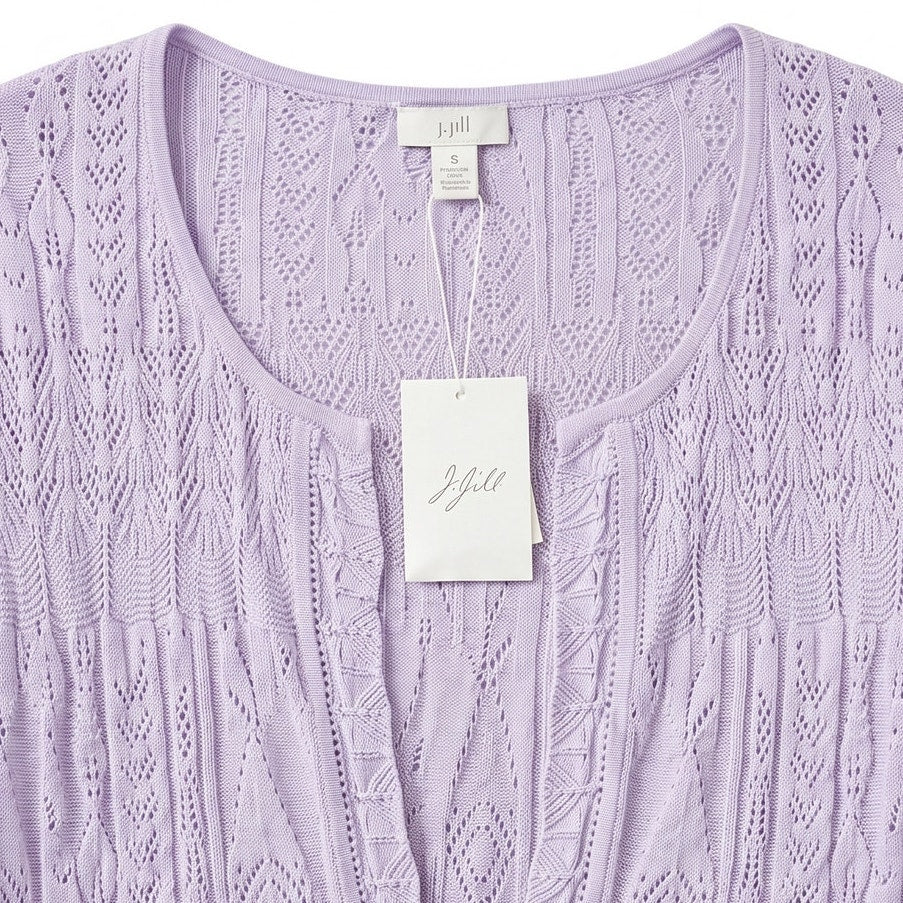 NWT 100% Silk Crochet J. Jill Lavender Lace Silk Open-Front Duster Cardigan |