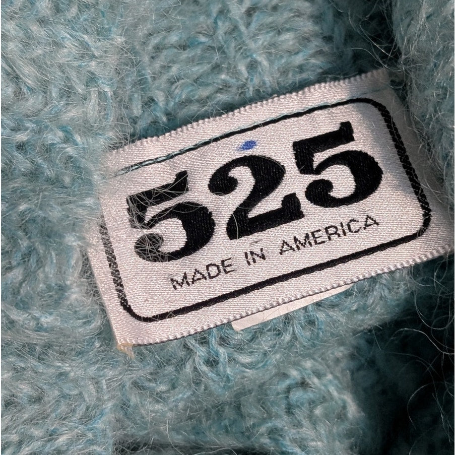 Light Blue Mohair Wool Blend Cropped Turtleneck Sweater, Chunky Wide Rib Knit