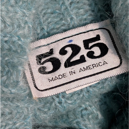 Light Blue Mohair Wool Blend Cropped Turtleneck Sweater, Chunky Wide Rib Knit