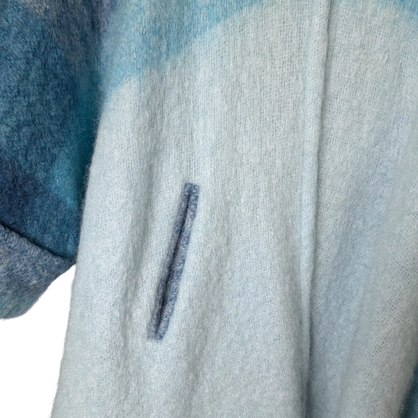 Vintage Donegal Design Mohair Wool Cape Blue Ombre Ruana with Scarf