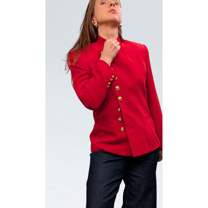 Vintage Ralph Lauren Red Wool Military Blazer with Gold Buttons