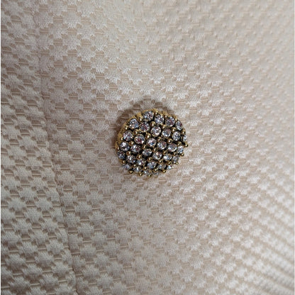 Cream Textured Rhinestone Button Jacket Blazer