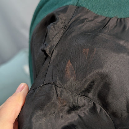 Vintage Forest Green Wool Full-Length Double-Breasted Coat Plus Size