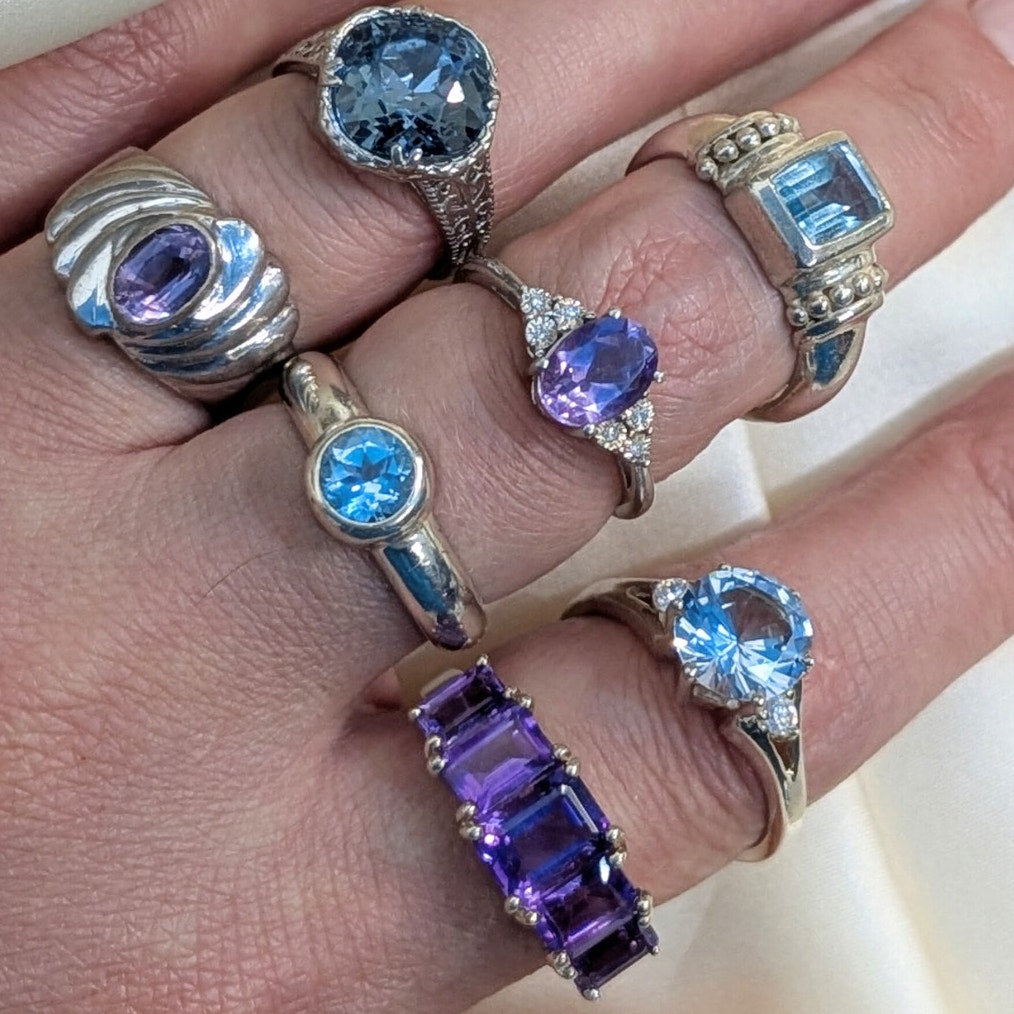 Vintage 925 Sterling Silver Amethyst & Diamond Ring Size 6.75