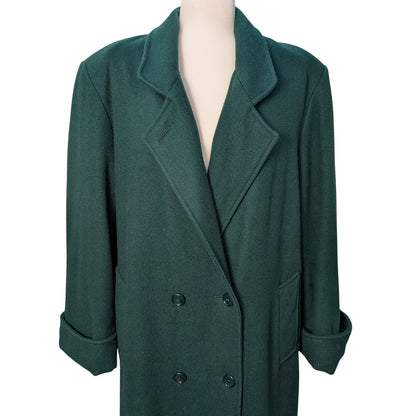 Vintage Forest Green Wool Full-Length Double-Breasted Coat Plus Size