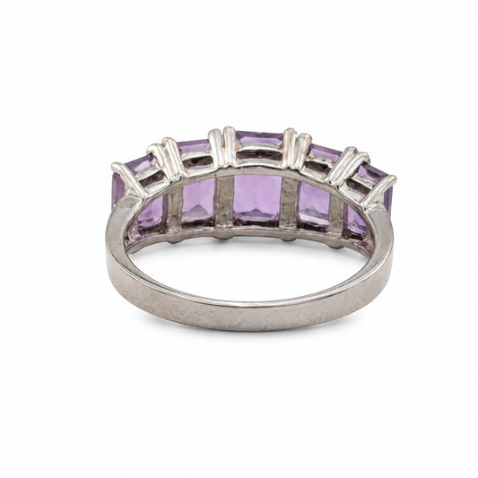 925 Sterling Silver Natural Amethyst Five-Stone Ring Size 7.75
