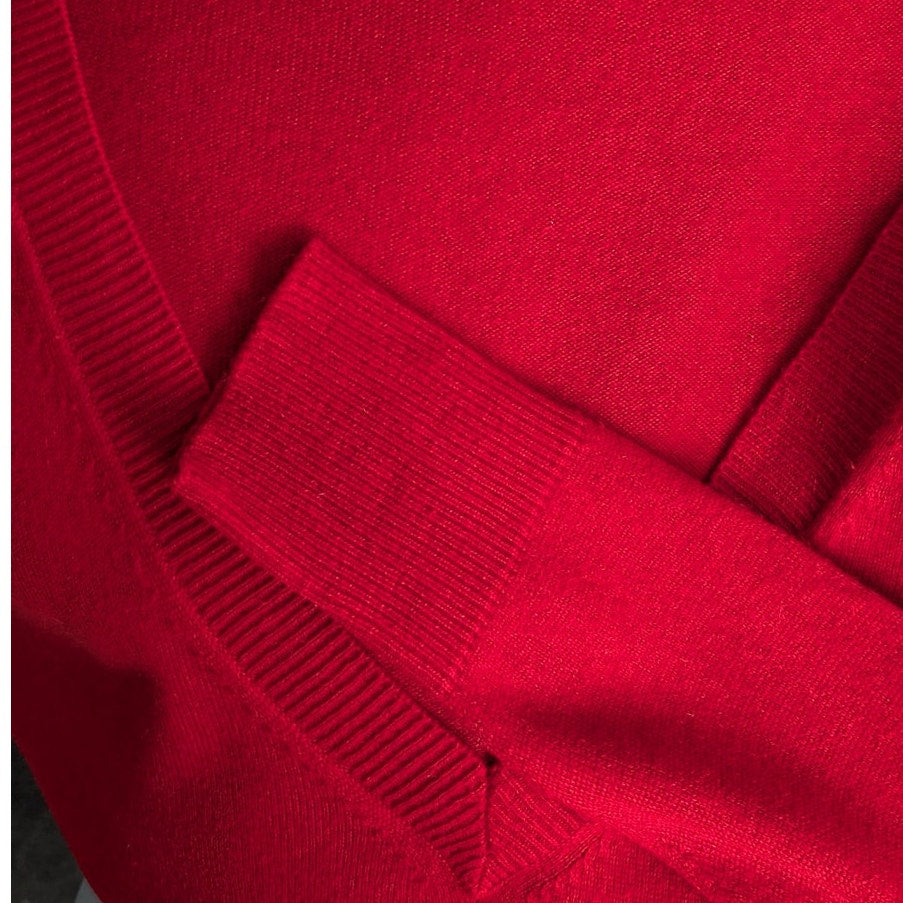 Moda International Silk Cashmere V-Neck Tunic Sweater, Red, Size L
