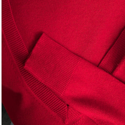 Moda International Silk Cashmere V-Neck Tunic Sweater, Red, Size L