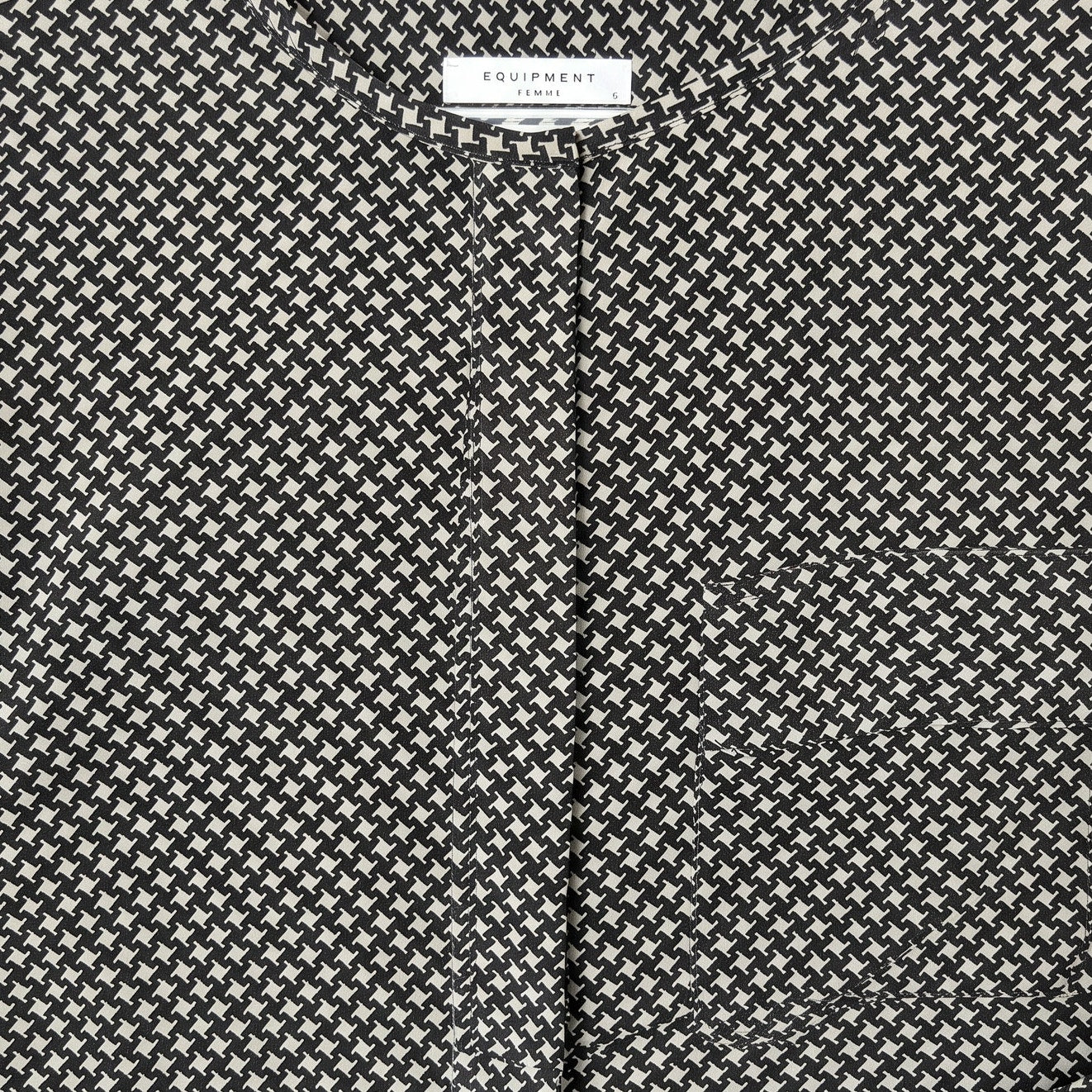 Equipment 100% Silk Houndstooth Blouse | Size S | Black & Grey | Long Sleeve |