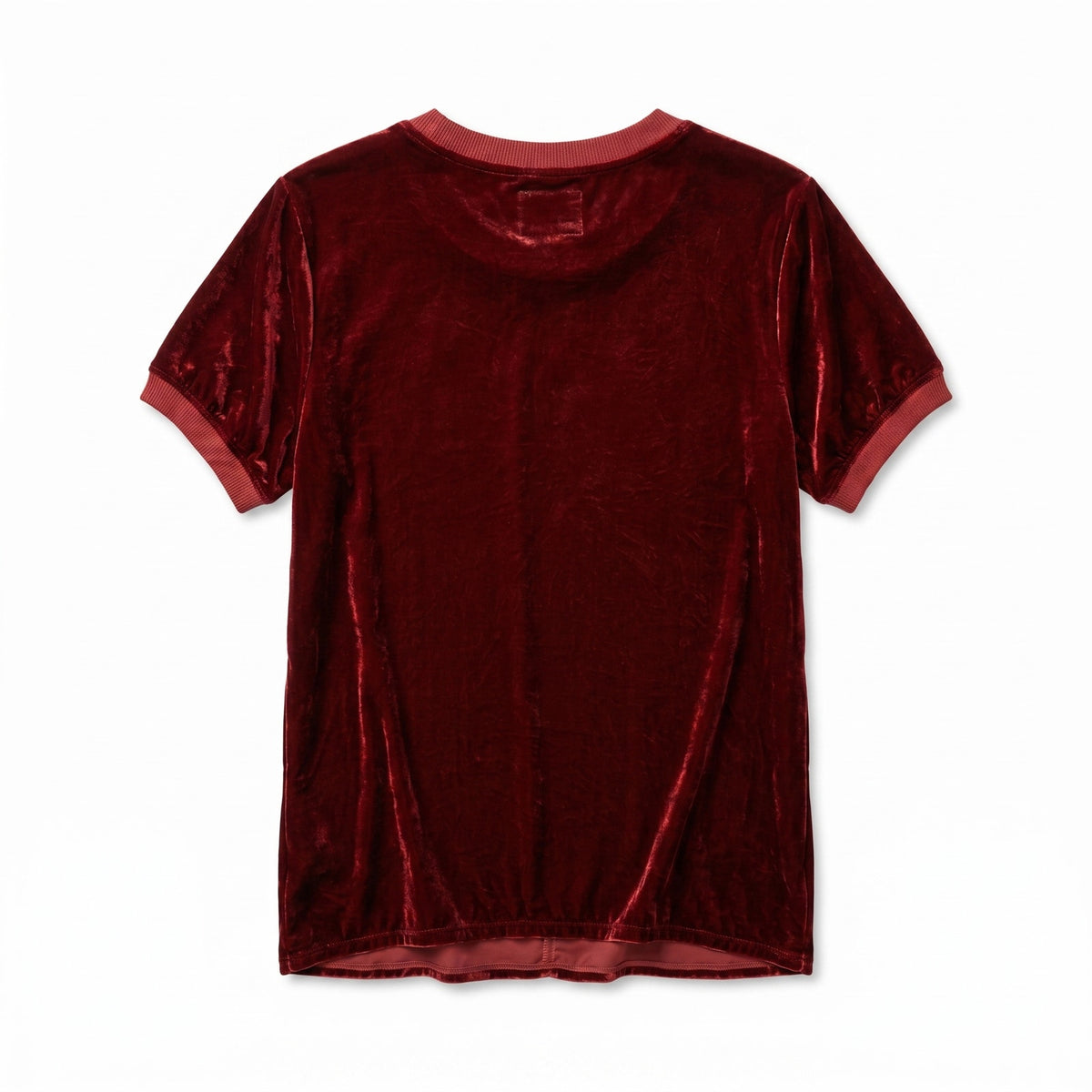 Johnny Was Crushed Velvet Short Sleeve Ringer Tee Top Burgundy Wine Red Size S