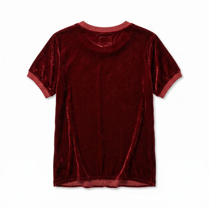 Johnny Was Crushed Velvet Short Sleeve Ringer Tee Top Burgundy Wine Red Size S