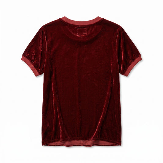 Johnny Was Crushed Velvet Short Sleeve Ringer Tee Top Burgundy Wine Red Size S