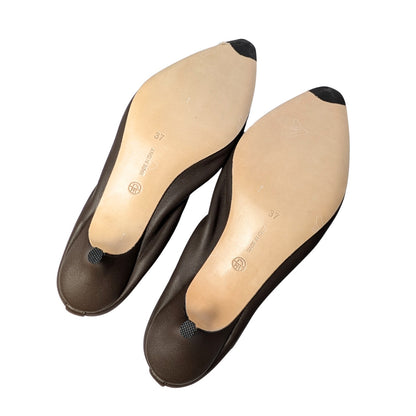 The Row Brown Leather Kitten Heel Pumps Almond Toe Liisa