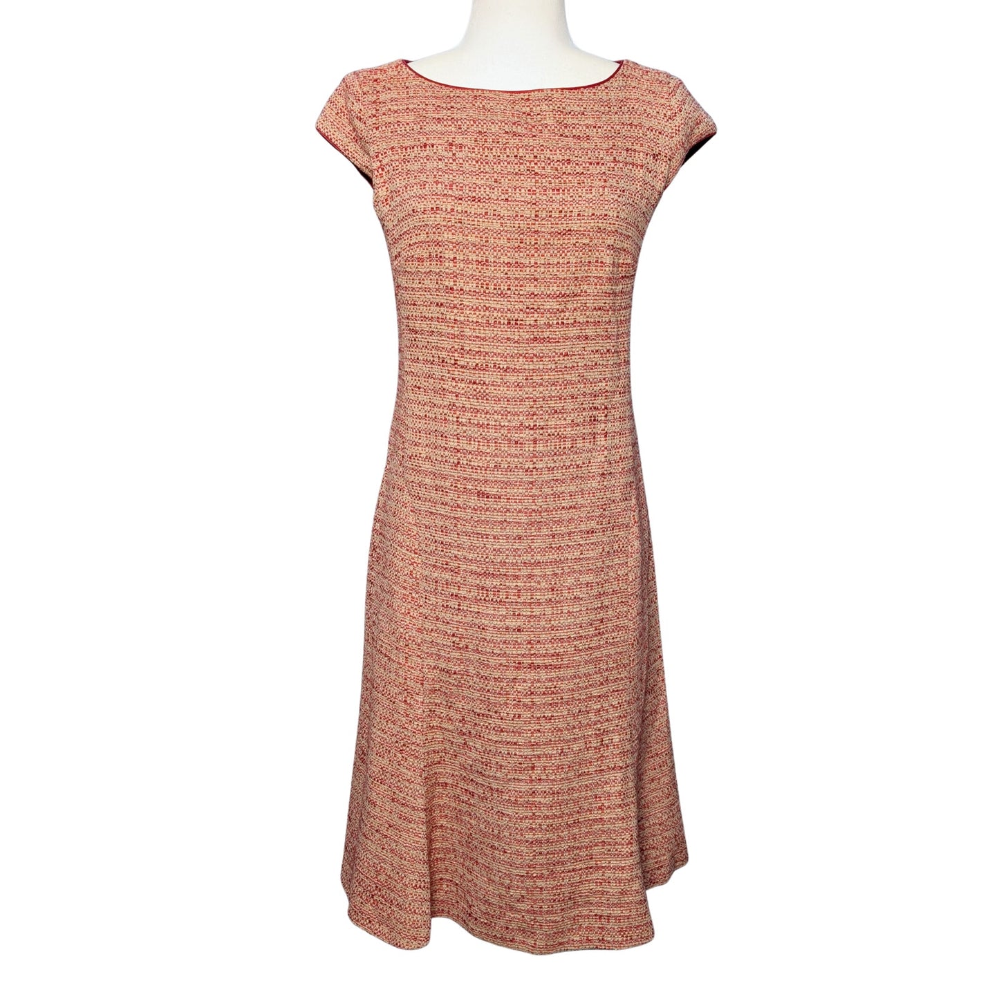 office dress, max mara, orange, mid length, tweed, wool dress, warm dress, a-line dress, classic, mid length