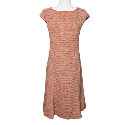 office dress, max mara, orange, mid length, tweed, wool dress, warm dress, a-line dress, classic, mid length