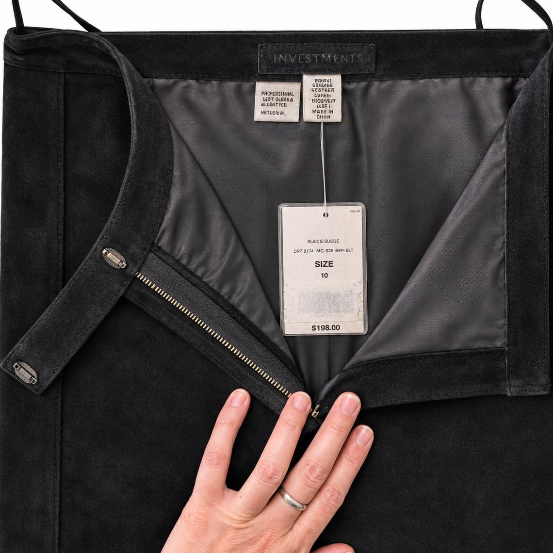 Investments Black Genuine Suede Pants Straight Leg Lined Size 10 NWT
