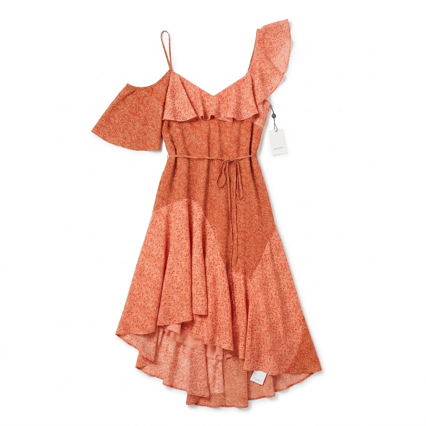 NWT 100% Silk Joie Hacinthia Asymmetric Ruffle Dress Cinnamon