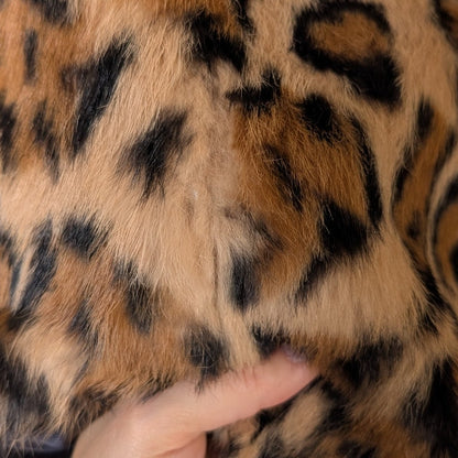 Pam & Gela Genuine Rabbit Fur Leather Leopard Bomber Jacket Size S