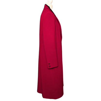 Vintage Raspberry Red Wool Double-Breasted Coat with Black Velvet Collar