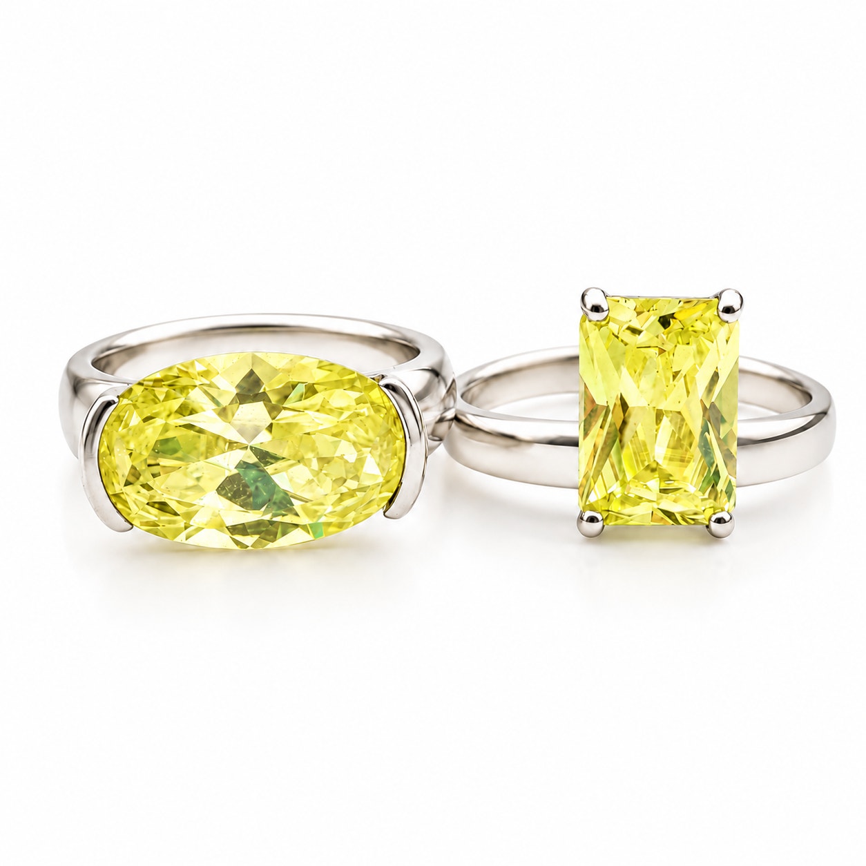 925 Stacking Sterling Silver Man Made Lemon Quartz Rings Set Size 7 & 7.5 Yellow Quartz  Silver Pair