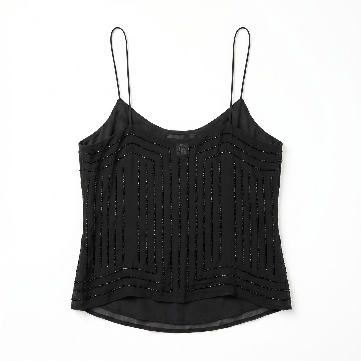 NWT 100% Silk Black Beaded Art Deco Spaghetti Strap Camisole Evening Top