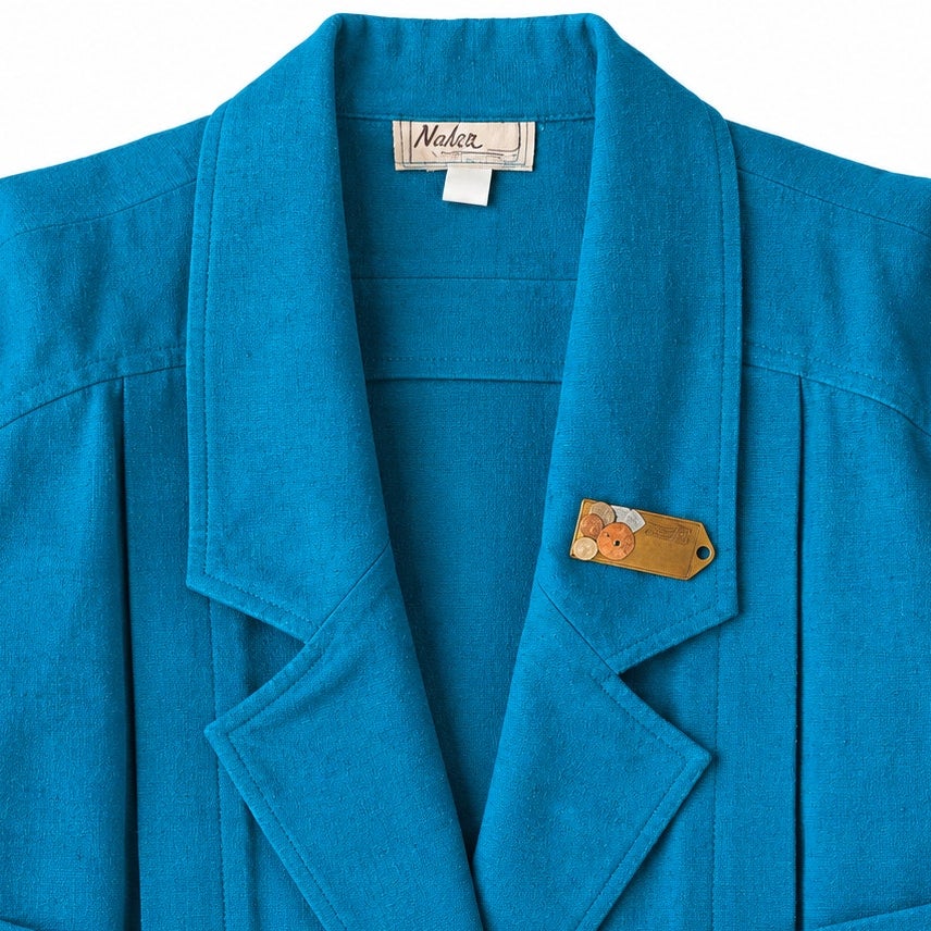 Vintage Naturelle George Georgiou Teal 100% Silk Jacket Brooch Made Cyprus L
