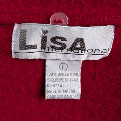 Vintage Lisa International Red 100% Boiled Wool Zip Cardigan Jacket, Size L