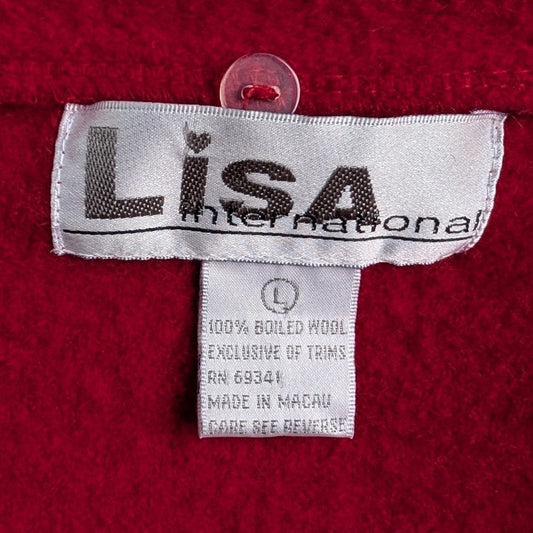 Vintage Lisa International Red 100% Boiled Wool Zip Cardigan Jacket, Size L