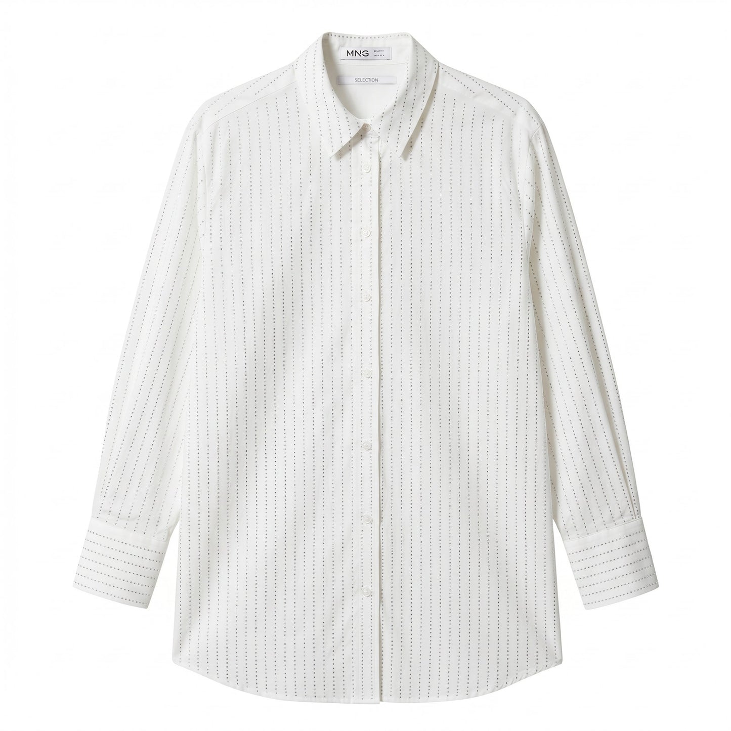 Mango MNG Selection S White Rhinestone Crystal-Stripe Oversized Shirt Limited Edition