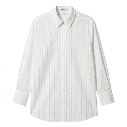 Mango MNG Selection S White Rhinestone Crystal-Stripe Oversized Shirt Limited Edition