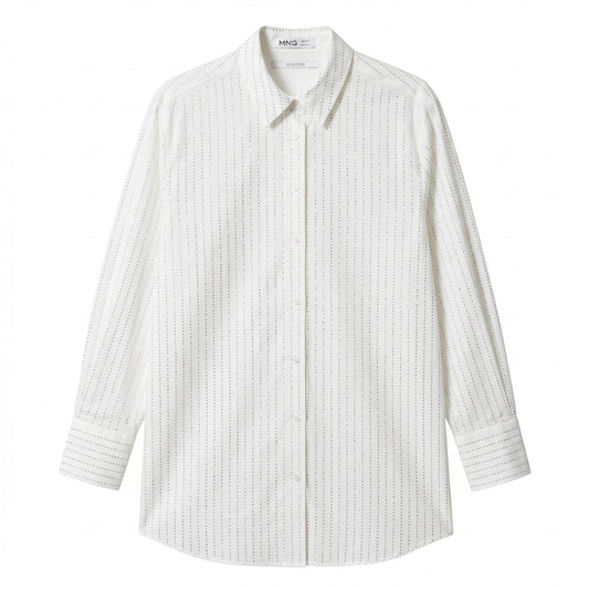 White Rhinestone Crystal-Stripe Oversized Shirt Mango MNG Selection | Limited Edition | S