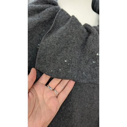 Upcycled Charcoal Wool Coat with Austrian Crystal Raindrop Embellishment