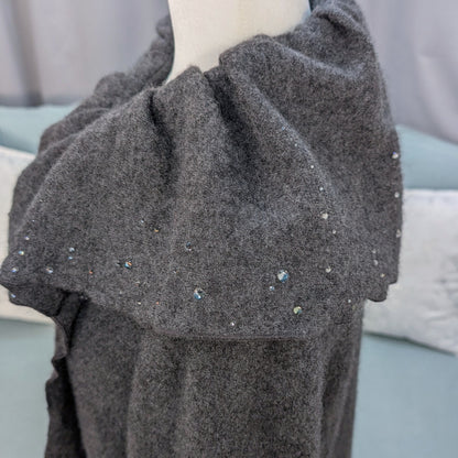 Upcycled Charcoal Wool Coat with Austrian Crystal Raindrop Embellishment