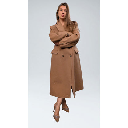 Tempo Europe by London Fog Camel Wool Coat with Austrian Crystal Embellishment
