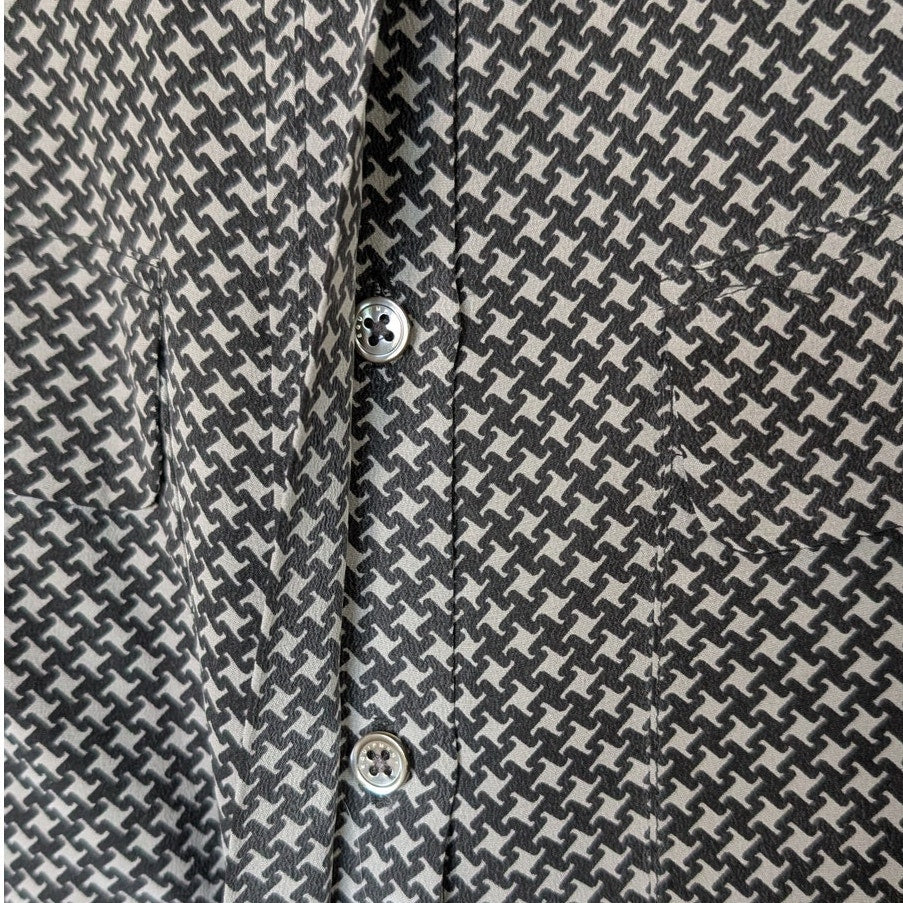 Equipment 100% Silk Houndstooth Blouse | Size S | Black & Grey | Long Sleeve |