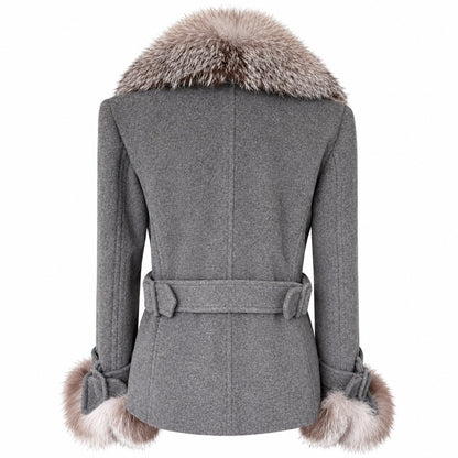 Vintage Oscar de la Renta Wool Cashmere Genuine Fox Fur Jacket US 4