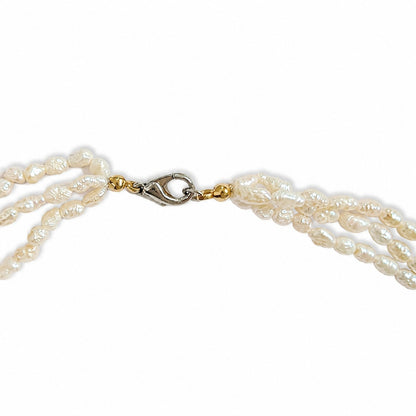 3 Strand Natural Baroque Pearl Necklace White Vintage 18"
