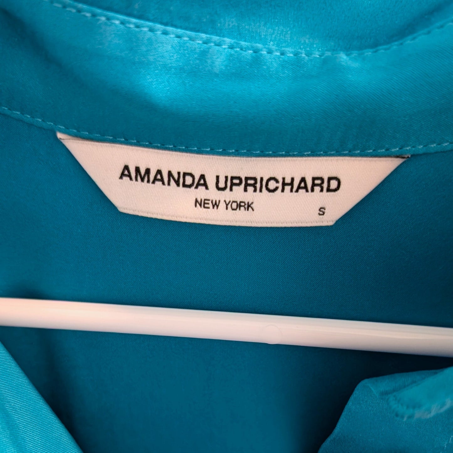 100% Silk Amanda Uprichard Teal Satin Mini Shirt Dress | Long Sleeve