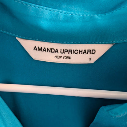 100% Silk Teal Satin Mini Shirt Dress Amanda Uprichard | Long Sleeve | S