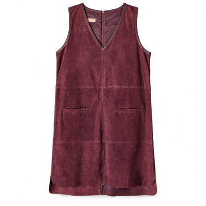NWT Stefanel Lamb Leather Suede Dress US 6 Burgundy
