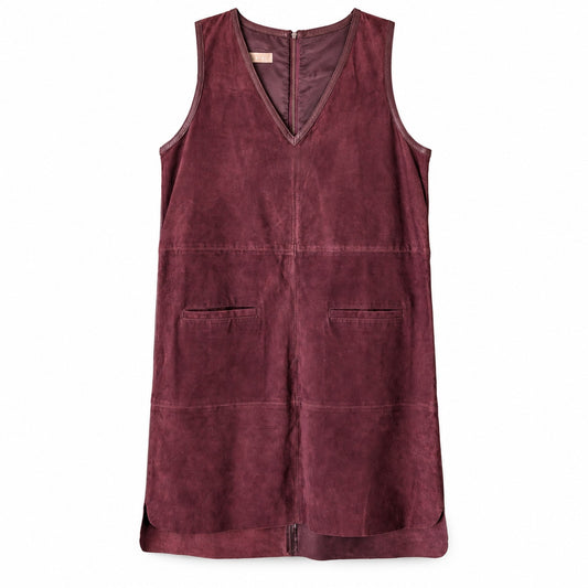 NWT Stefanel Lamb Leather Suede Dress US 6 Burgundy