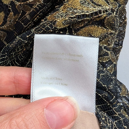 Marchesa Notte Black Gold Lace Sheath Cocktail Dress