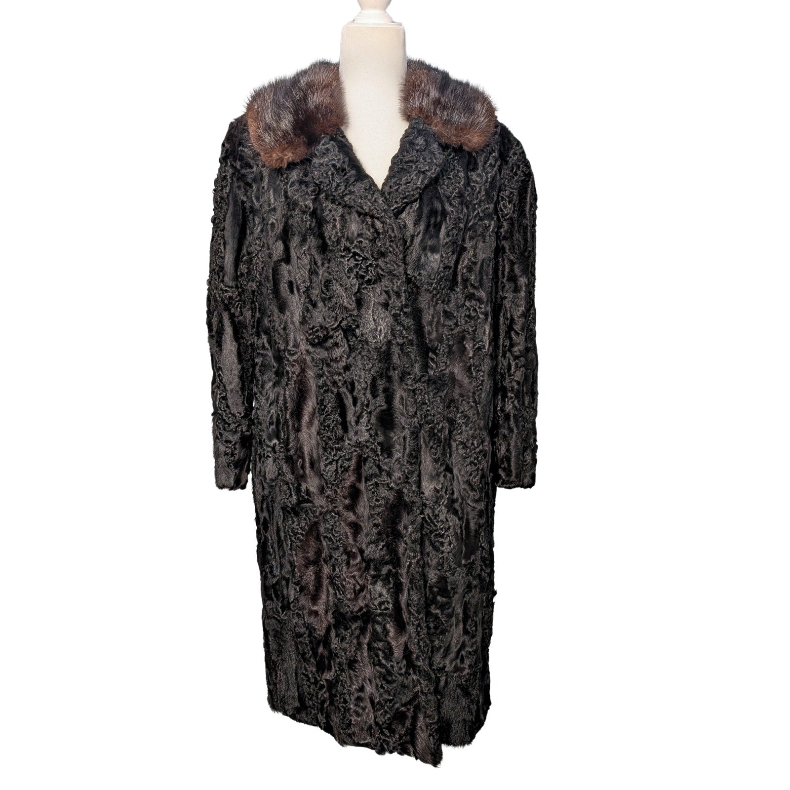 genuine fur, lamb shearing, persian lamb, 100% genuine mink, mink collar, petite fur coat, vintage, mid length coat, minimalist, posh classic, timeless, black, brown